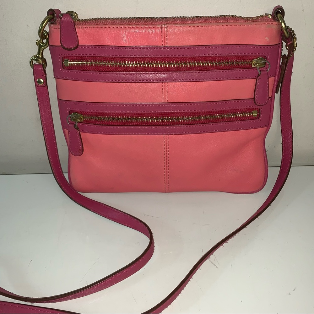 Coach Pink Leather Zipper Crossbody Messenger